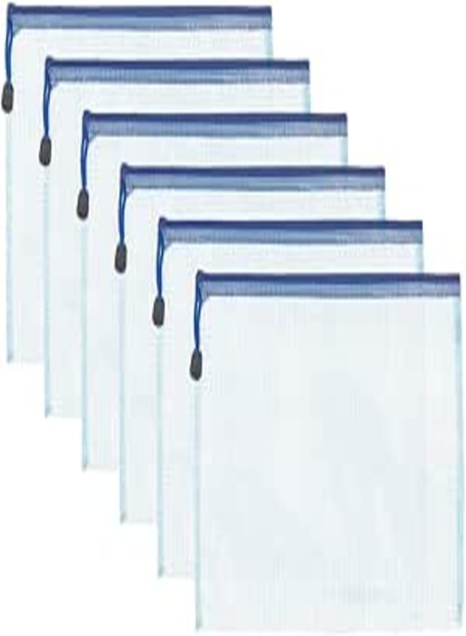 3A S-6004 Plastic Zipper File 24 * 32 cm 6 Pieces - Blue